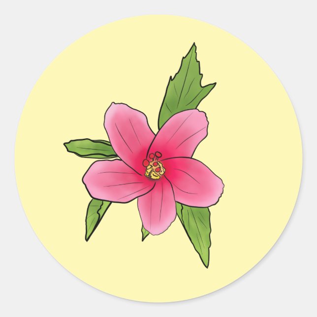 Tropical Pink Hibiscus Birthday Party Stickers (Front)