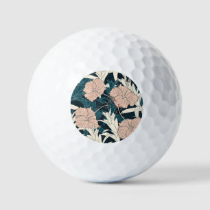 Tropical pink hibiscus, dark background golf balls