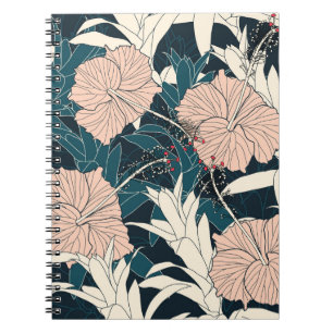 Tropical pink hibiscus, dark background notebook