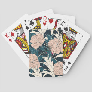 Tropical pink hibiscus, dark background playing cards