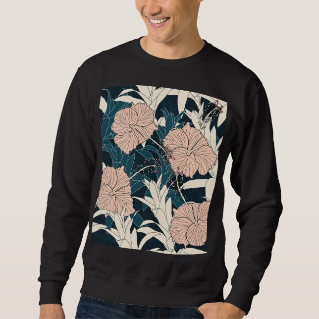 Tropical pink hibiscus, dark background sweatshirt (Front)