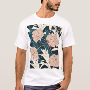 Tropical pink hibiscus, dark background T-Shirt
