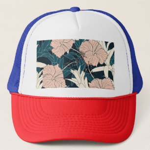 Tropical pink hibiscus, dark background trucker hat