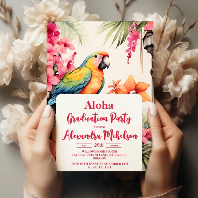Tropical Pink Hibiscus Floral Graduation Invitation (Creator Uploaded)