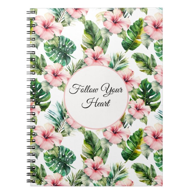 Tropical Pink Hibiscus Floral  Notebook (Front)