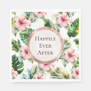 Tropical Pink Hibiscus Floral Wedding Napkin