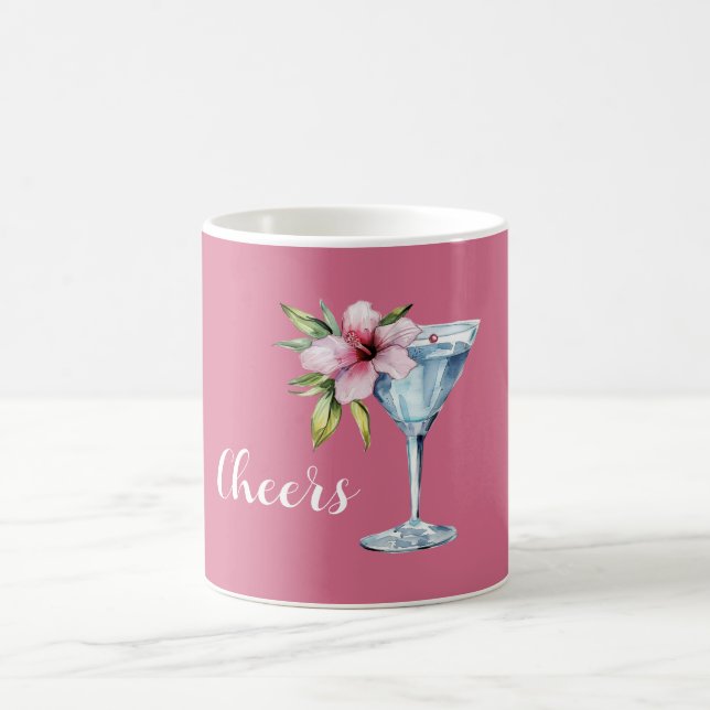 Tropical Pink Hibiscus Flower Drink Coffee Mug (Center)