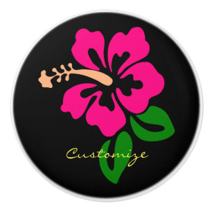 Tropical Pink Hibiscus Flower Thunder_Cove Ceramic Knob