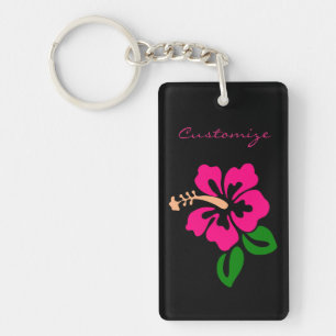 Tropical Pink Hibiscus Flower Thunder_Cove Key Ring