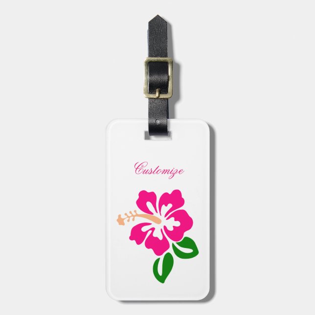 Tropical Pink Hibiscus Flower Thunder_Cove Luggage Tag (Front Vertical)
