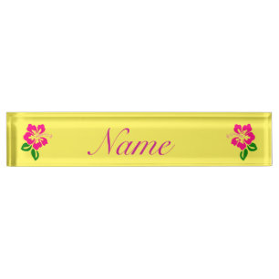 Tropical Pink Hibiscus Flower Thunder_Cove Nameplate