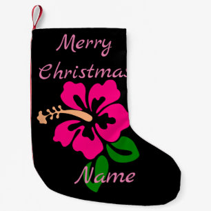 Tropical Pink Hibiscus Flower Thunder_Cove Small Christmas Stocking