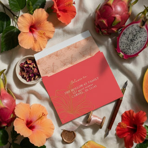 Tropical Pink Hibiscus Flower Wedding Envelope