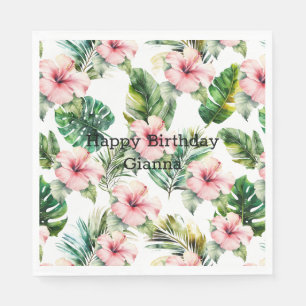 Tropical Pink Hibiscus Flowers Napkin
