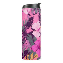Tropical Pink Hibiscus - Leafy Floral Design