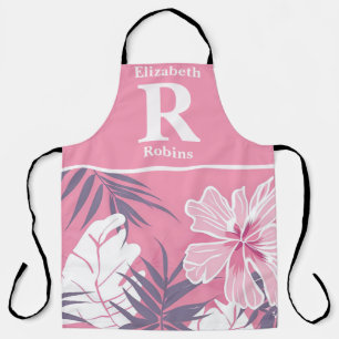 Tropical pink hibiscus personalised apron