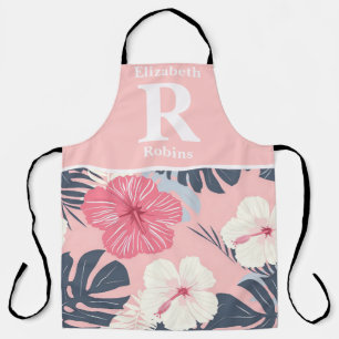 Tropical pink hibiscus personalised  apron
