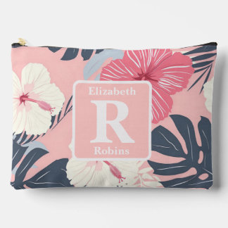 Tropical pink hibiscus personalised Monogram Accessory Pouch