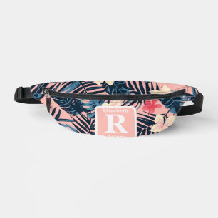 Tropical pink hibiscus personalised Monogram  Bum Bags