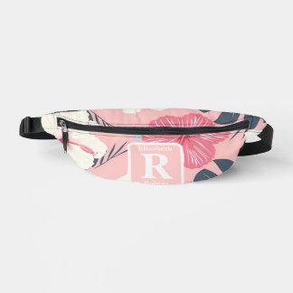 Tropical pink hibiscus personalised Monogram Bum Bags