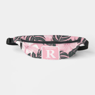 Tropical pink hibiscus personalised Monogram Bum Bags