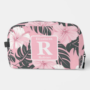 Tropical pink hibiscus personalised Monogram  Dopp Kit