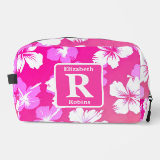 Tropical pink hibiscus personalised Monogram  Dopp Kit