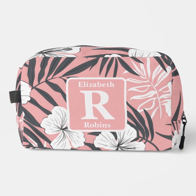 Tropical pink hibiscus personalised Monogram  Dopp Kit (Front)