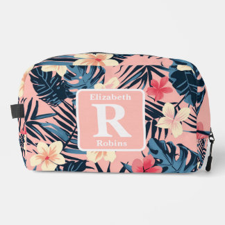 Tropical pink hibiscus personalised Monogram  Dopp Kit