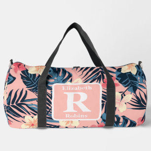 Tropical pink hibiscus personalised Monogram Duffle Bag