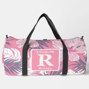 Tropical pink hibiscus personalised Monogram Duffle Bag