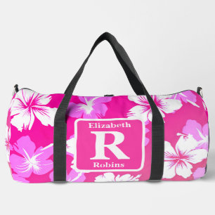 Tropical pink hibiscus personalised Monogram Duffle Bag