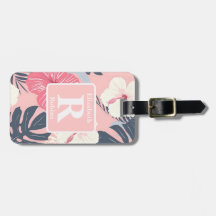 Tropical pink hibiscus personalised Monogram