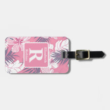 Tropical pink hibiscus personalised Monogram