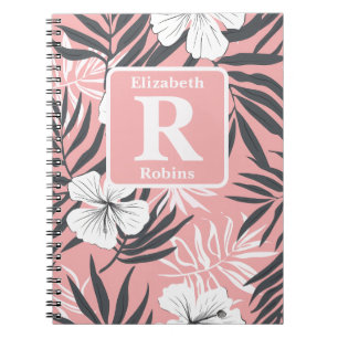 Tropical pink hibiscus personalised Monogram Notebook