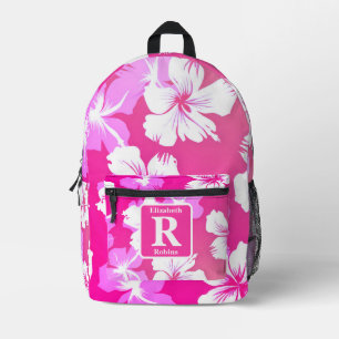 Tropical pink hibiscus personalised Monogram Printed Backpack