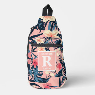 Tropical pink hibiscus personalised Monogram  Sling Bag