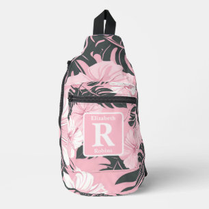 Tropical pink hibiscus personalised Monogram  Sling Bag