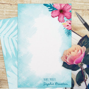 Tropical Pink Hibiscus Personalised Stationery