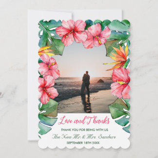 Tropical Pink Hibiscus Photo Wedding Thank You Card