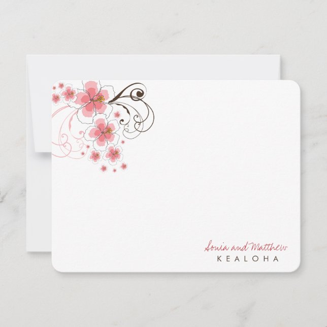 Tropical Pink Hibiscus Wedding Thank You Note Card (Front)