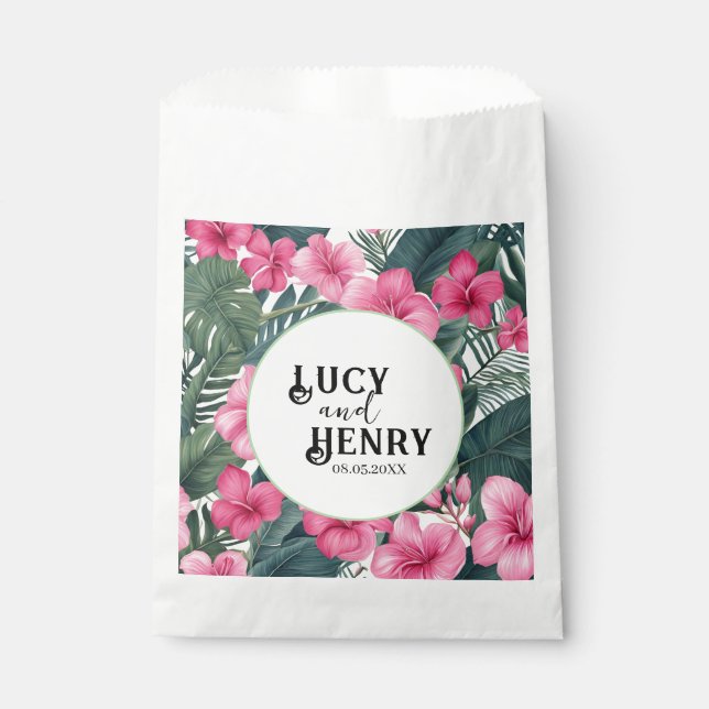 Tropical Pink Holiday Floral Print Wedding Favour Bags (Front)