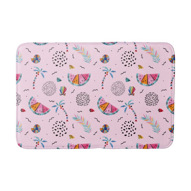 Tropical Pink Memphis Style Pattern Bath Mat (Front)