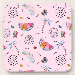 Tropical Pink Memphis Style Pattern Coaster