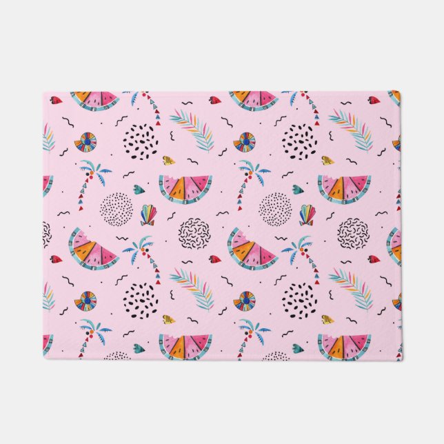Tropical Pink Memphis Style Pattern Doormat (Front)
