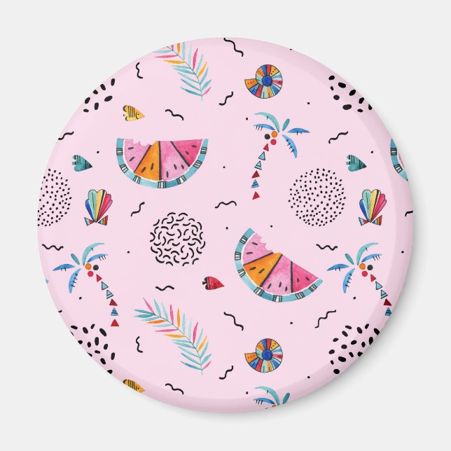 Tropical Pink Memphis Style Pattern Magnet (Front)