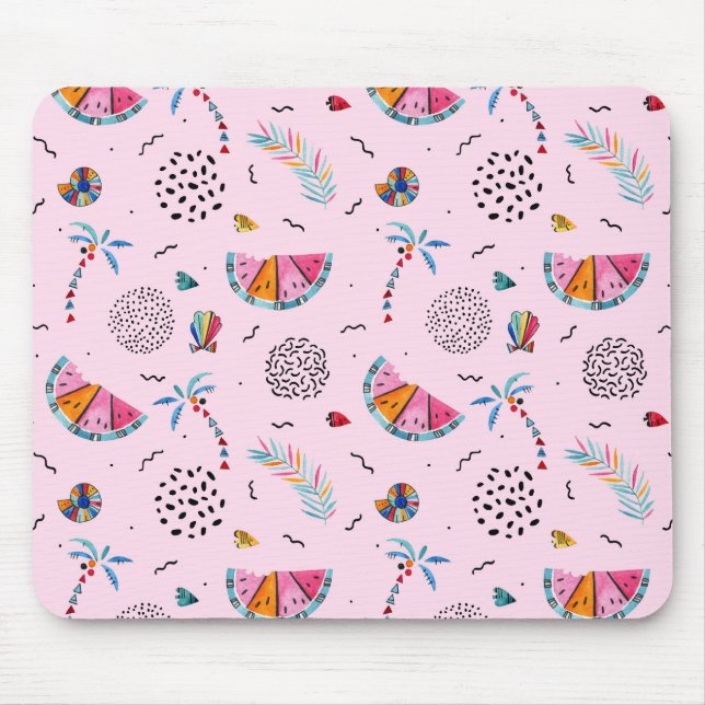 Tropical Pink Memphis Style Pattern Mouse Pad (Front)