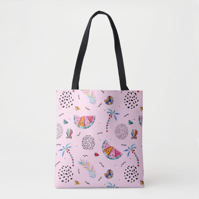 Tropical Pink Memphis Style Pattern Tote Bag (Front)