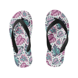 Tropical Pink Monstera Leaves Kid's Jandals
