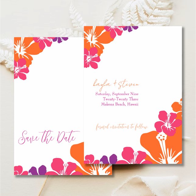 Tropical Pink Orange Purple Hibiscus Save The Date Invitation (Creator Uploaded)